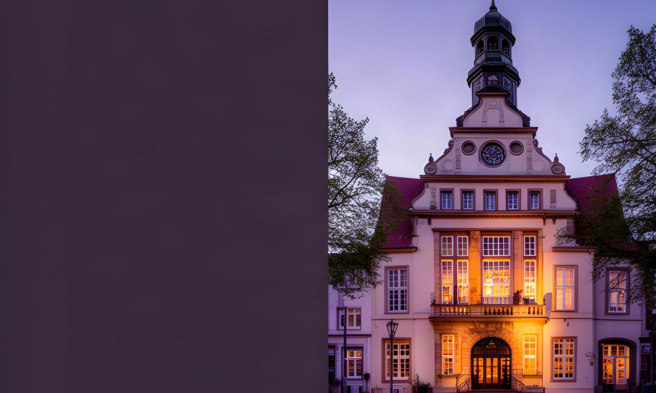 Historisches Rathaus in Bremervörde bei frühem Morgenlicht mit Sitzungssaal im Mittelpunkt